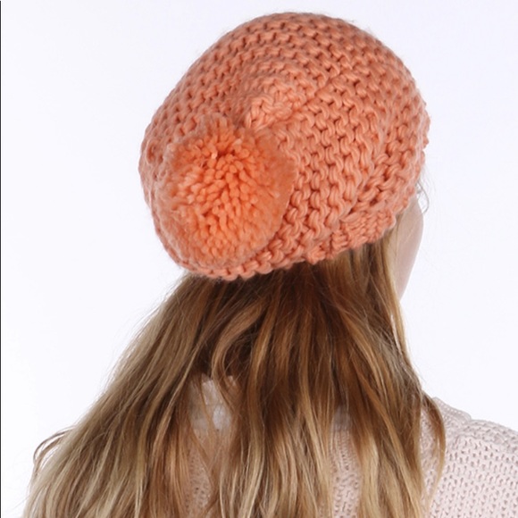 Pom Pom Oversized winter Knit Orange Hat - Picture 2 of 4